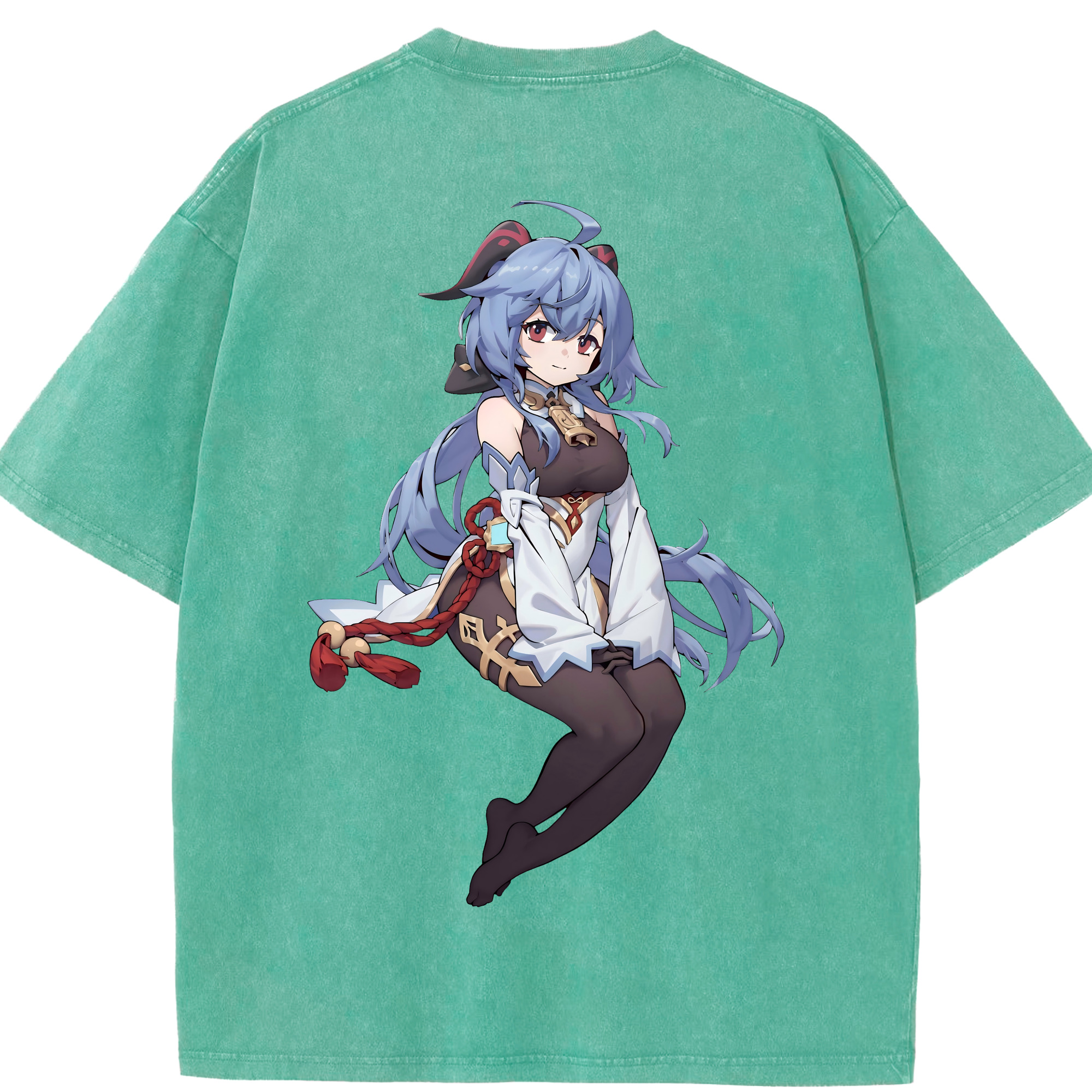 げんし神 甘雨 かんう genshin Ganyu 綿100% ヴィンテージ風 半袖Tシャツ（背面プリント）